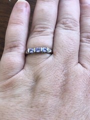 Vintage 10k White gold Tanzanite 3 Stone Ring With Diamond Accents Sz 9