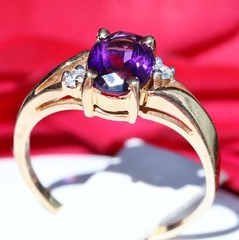 10k yellow gold ring 1.00ct natural amethyst diamond sz 6.5 handmade 2.0g N3011U