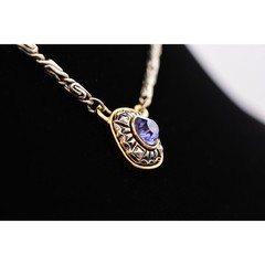 1928 Vintage Crystal Necklace Purple Rhinestone Silver Gold Signed 1990s BinAU