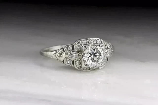 Vintage 2 Ct Round Cut LabCreated Diamond Art Deco Engagement Ring 14K Gold Over
