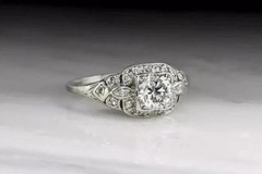 Vintage 2 Ct Round Cut LabCreated Diamond Art Deco Engagement Ring 14K Gold Over