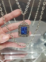 Double chain Necklace faux lapis c.1970 Sarah Coventry silver tone Roman Holiday
