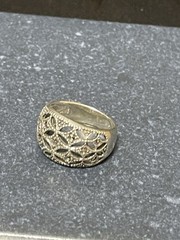 Sterling Silver Cut Out/Filigree Wide Dome Style Cocktail Ring Size 6 Vtg