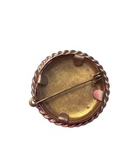 Antique Hand Colored Photo Portrait Brooch Edwardian Brass Pin c.1900–1920