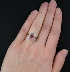 Art Deco Style Lab Created Pink Sapphire Diamond Wedding 14K White Gold FN Ring