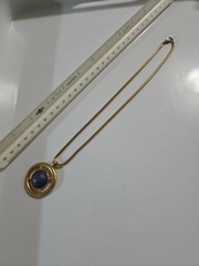 Vintage Lady Remington Blue Stone Pendant Necklace Gold Tone Chain
