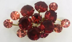 Beautiful Cherry Red Dentelle & Pink Rhinestone Brooch Layered Vintage Jewelry
