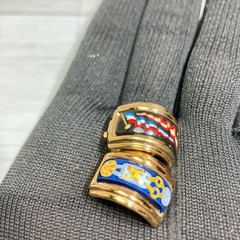 HERMÈS Enamel Earrings Clip type Chain Cloisonné enamel H-shaped gold asymmetry