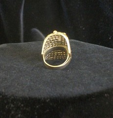 Vintage Gold-tone Green Cabochon Filigree Dome Ring Statement Piece