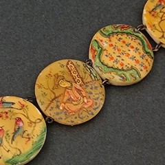 Vintage Round Storyteller Bracelet Middle Eastern Painted Folk Art Birds Figures