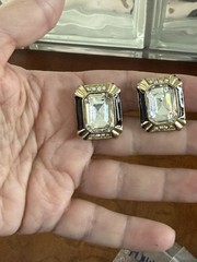 Birch Hill Gold Tone Black Enamel and Crystal Art Deco Clip On Earrings