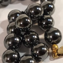Rich Hematite Beaded Necklace Gilt Sterling Silver Clasp 22 inches Germany