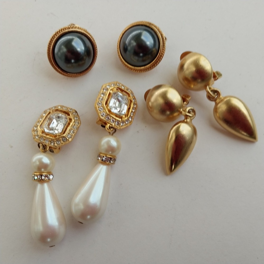 Lot of Vintage Designer Earrings Gold Tara Erwin Pearl Carolee Large Tear Drops