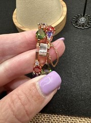 Gold Over Sterling Silver Multi Color Stones 7” bracelet & Earring Set