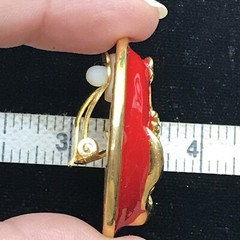 Vintage Fashion Jewlery Red Enamel & Gold Anchor Clip Earring