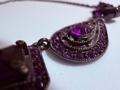 Vintage Purple Acrylic Victorian Style Necklace Gothic Retro Witchy Gunmetal
