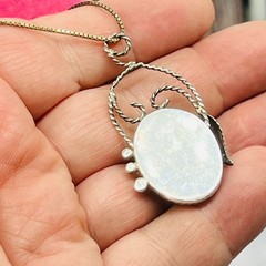 Sterling Silver Old Pawn 925 Necklace Pendant Southwest Moss Agate Oval Leaf 24″