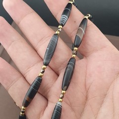 Vintage Tiny Sulaimani Natural Eyes Agate Beads Necklace 24in 6.2–24.2mm