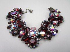 DELIZZA & ELSTER JULIANA RUBY RED RHINESTONE BRACELET & EARRINGS SET