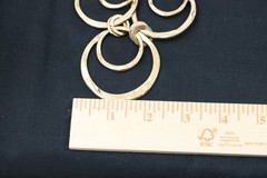 Long Gold Tone Circle Link Necklace Hammered Rings Brown Cord