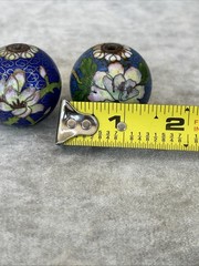Lot Of 2 Vintage Large Chinese Cloisonne Enamel Focal Bead with Flowers 1 1/2”