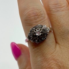 French Sterling Paste Shield Ring Size 8.25 Crab Mark Art Deco Vintage