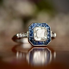 Asscher 2Ct Lab Created Diamond Vintage Sapphire Halo Wedding Ring 14K Gold Over