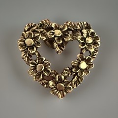 Vtg Camco Antique Gold Tone~Lapel Daisy Flower~Open Heart Love Pin Brooch~Signed