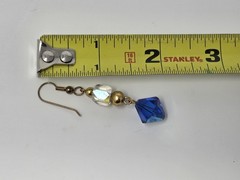 Blue & Clear AB Crystal Dangle Drop Earrings Gold Tone Accents Vintage 2 Inches