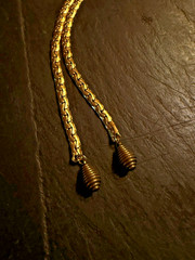 Vintage Goldette NY Guilloche Pink Roses Slide Lariat Necklace gold tone chain