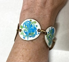 VINTAGE MCM- ENAMEL ON COPPER BRACELET- WHITE/BLUE/GREEN- SIGNED INGA