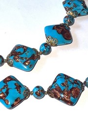 VTG Made In Italy Venetian Glass Turquoise Blue Aventurine 3-Piece Jewelry Set –