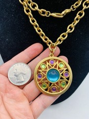 Vintage Gold Tone Pastel Renfaire Medallion Chunky Liz Claiborne 28” Necklace