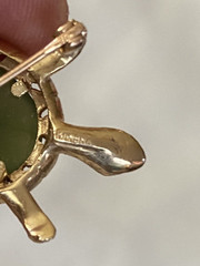 VINTAGE DESIGNER KARBRA 3.00ct JADE 14K YELLOW GOLD TURTLE BROOCH PIN 6 GRAMS