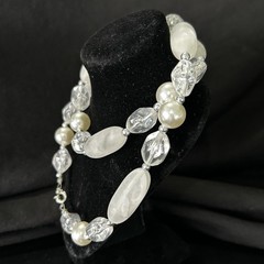 Vintage Baroque Strung Pearl Beaded Necklace with Elongated Clear Acrylic 22”