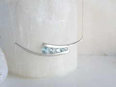Vintage Sterling Silver 925 Natural Heated Blue Topaz Channel Set Necklace 18″