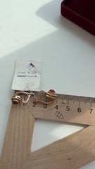 Vintage USSR 925 Sterling Silver Gold Plated Red Corundum Earrings NOS