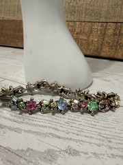 Hollycraft Pastel Rhinestone Bracelet, Stamped Copr 1955, 1950s Vintage Jewelry