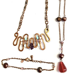 Lot 3 Copper Signed Premier Designs Etc. Matching Necklace + Bracelet Etc.