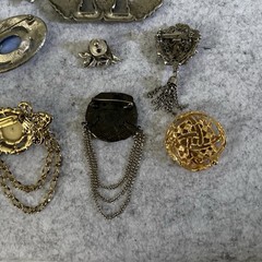Vintage Jerusalem MOP Star Brooch 935 Silver Brooch plus 9 Brooch Costume Lot
