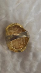Kenneth Lane Signed Gold Tone Oval Cream Scarab Necklace & Ring Jewelry Set