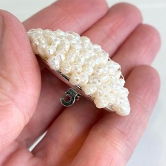 Vintage Brooch Freshwater Seed Pearl Cluster Domed Round White Silver Tone Pin