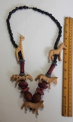 Vintage African Tribal Chunky Beaded Wood Hand Carved Safari Animal Necklace