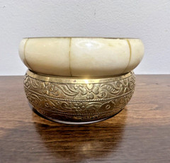 Vintage 1″ Brass Engraved Bangle & 1/2″ Bone And Brass Bangle Boho Chic Bracelet