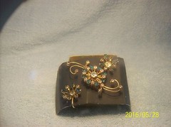 B.N. Signed Vintage Sapphire Blue Rhinestone Earring & Unsigned Brooch