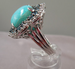 JTV Sterling Silver Blue Amazonite Blue Topaz Halo Ring NIB Sz 7