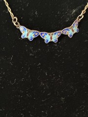 Vtg FAS Sterling Silver SET Enamel Linked Butterfly Bracelet & Necklace Blue