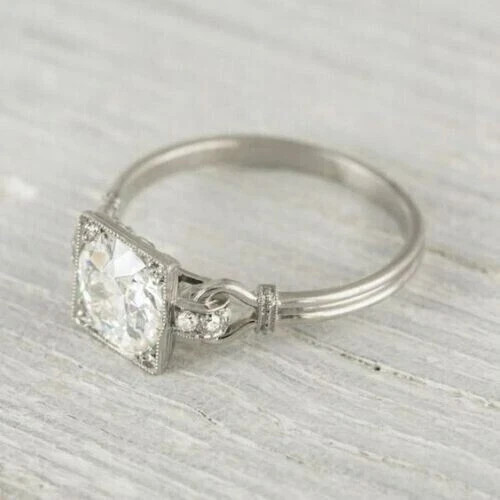 2.90Ct Lab Created Diamond Art Deco Style Engagement 14K White Gold Finish Ring