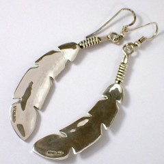 ESTATE Vtg Navajo Feather 12.2g Sterling Silver Feather 3 1/8″ Dangle Earrings