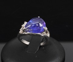 Estate 6.85ct Cabochon Cut Tanzanite & 0.24ct Diamond Platinum Ring Size 5.75